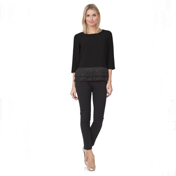 NWOT black sequin fringe top Large elegant stunning - Picture 1 of 6